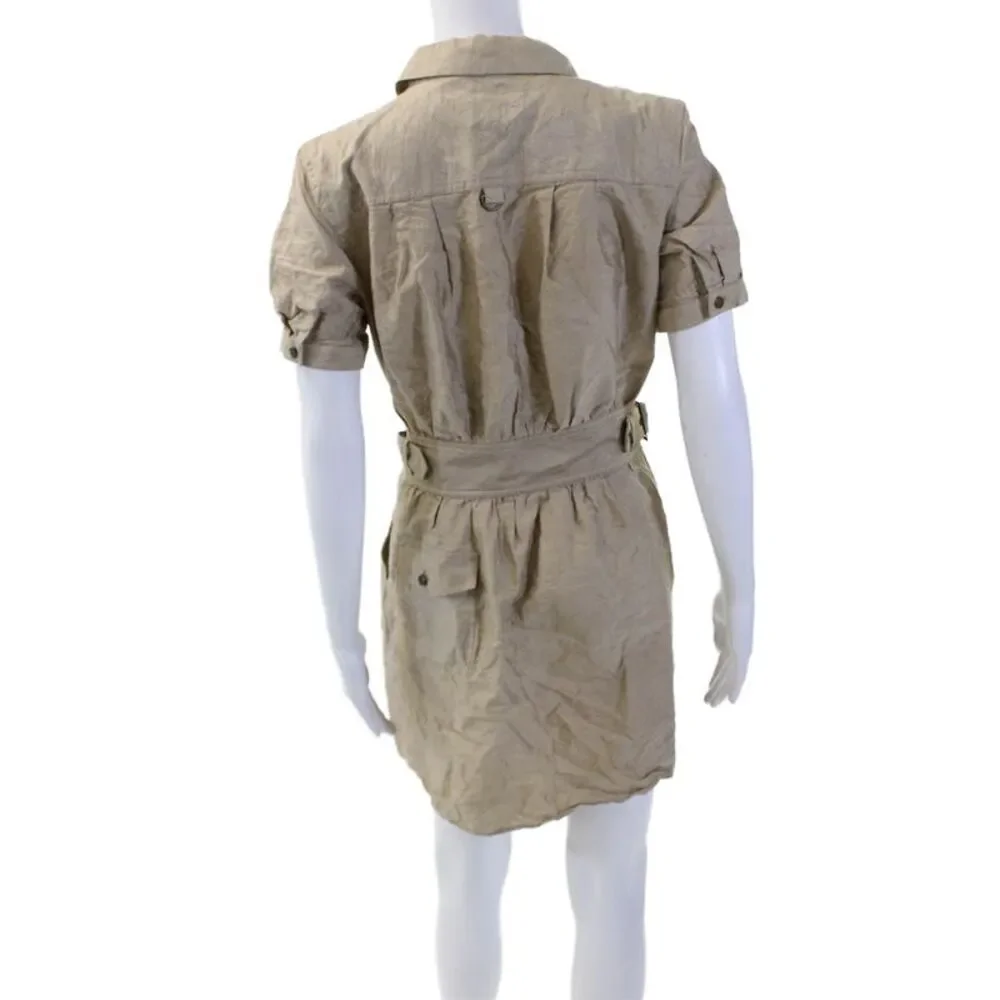 Calypso Saint Barth Womens Cotton Collar Belt Short Sleeve Dress Beige Size S_4